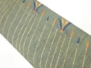 草木染金通し変わり横縞に抽象花模様織出し袋帯
